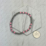 BR250120-05                 Silver Navajo pearl with light pink turquoise stone beads Bracelet