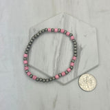 BR250120-05                 Silver Navajo pearl with light pink turquoise stone beads Bracelet