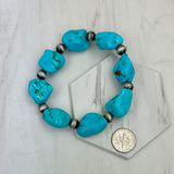 BR250120-30                     Stretch blue turquoise stone nuggets with silver Navajo pearl beads Bracelet