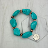 BR250120-31               Stretch green turquoise stone nuggets with copper Navajo pearl beads Bracelet