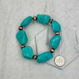 BR250120-31               Stretch green turquoise stone nuggets with copper Navajo pearl beads Bracelet