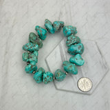 BR250120-32        Stretch blue turquoise stone nuggets with silver Navajo pearl beads Bracelet