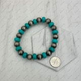BR250120-37                   Silver Navajo pearl beads with blue turquoise stone Bracelet
