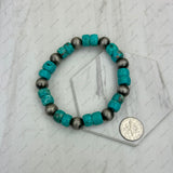 BR250120-41                   Silver Navajo pearl beads with blue turquoise stone Bracelet