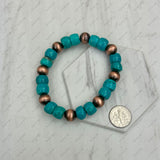 BR250120-42               Copper Navajo pearl beads with blue turquoise stone Bracelet
