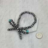 BR250221-02              Silver Navajo pearl with blue turquoise stone beads bow tie Bracelet