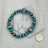 BR250308-01              Silver Navajo pearl with blue roundel turquoise stone beads strength Bracelet