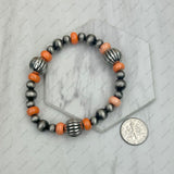 BR250308-03           Silver Navajo pearl with orange color roundel turquoise stone beads strength Bracelet