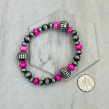 BR250308-04             Silver Navajo pearl with hot pink roundel turquoise stone beads strength Bracelet