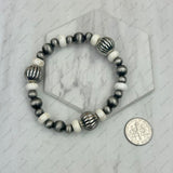 BR250308-05            Silver Navajo pearl with hot white roundel turquoise stone beads strength Bracelet