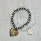 BR250308-07           Silver Navajo pearl with western heart strength Bracelet