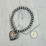 BR250308-08              Silver Navajo pearl beads with western heart strength Bracelet