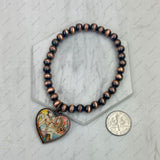 BR250308-10          Copper Navajo pearl beads with western heart strength Bracelet