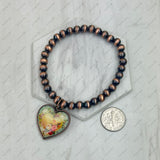 BR250308-12                 Copper Navajo pearl beads with western heart strength Bracelet