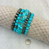 BR250308-13               Silver Navajo pearl beads and blue turquoise stone beads strength Bracelet sets