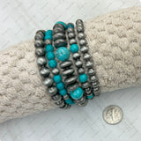 BR250308-14           Silver Navajo pearl beads and blue turquoise stone beads strength Bracelet sets