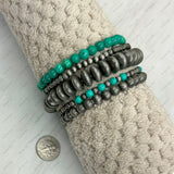 BR250308-15             Silver Navajo pearl beads and green turquoise stone beads strength Bracelet sets