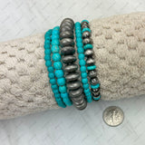 BR250308-16          Silver Navajo pearl beads and blue turquoise stone beads strength Bracelet sets