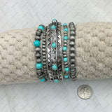 BR250308-17                Silver Navajo pearl beads and blue turquoise stone beads strength Bracelet sets