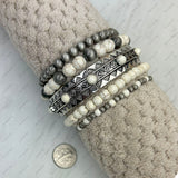 BR250308-18      Silver Navajo pearl beads and white turquoise stone beads strength Bracelet sets