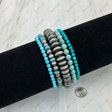 BR250308-27                    Silver Navajo pearl with blue turquoise stone beads Bracelet sets