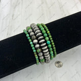 BR250308-29             Silver Navajo pearl with green stone beads Bracelet sets