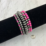 BR250308-31               Silver Navajo pearl with hot pink stone beads Bracelet sets