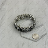 BR250430-01-BLUE-BROWN           Silver metal with blue and brown rectangle stone stretchy Bracelet