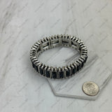 BR250430-01-BLUE              Silver metal with blue rectangle stone stretchy Bracelet