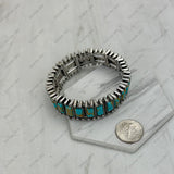 BR250430-01-BLUE-BROWN           Silver metal with blue and brown rectangle stone stretchy Bracelet