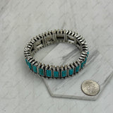 BR250430-01-BLUE              Silver metal with blue rectangle stone stretchy Bracelet