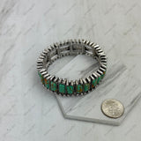 BR250430-01-BLUE              Silver metal with blue rectangle stone stretchy Bracelet