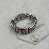 BR250430-01-BLUE-BROWN           Silver metal with blue and brown rectangle stone stretchy Bracelet