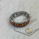 BR250430-01-BLUE-BROWN           Silver metal with blue and brown rectangle stone stretchy Bracelet