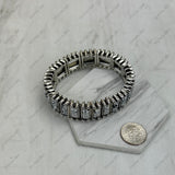 BR250430-01-BLUE-BROWN           Silver metal with blue and brown rectangle stone stretchy Bracelet