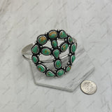 BR250930-01-GREEN                      Silver metal with green turquoise stone peace sign Bangle