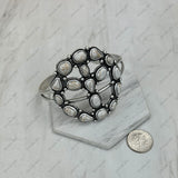 BR250930-01-WHITE                Silver metal with white turquoise stone peace sign Bangle