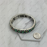 BR251010-01-BLUE               Silver metal with blue oval stone stretchy Bracelet