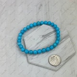 BR251126-01                  6mm blue turquoise stone beads stretch Bracelet