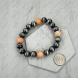 BR251228-24              10 mm Silver Navajo pearl with orange turquoise stone beads stretch Bracelet