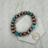 BR251228-25                10 mm copper Navajo pearl with blue turquoise stone beads stretch Bracelet