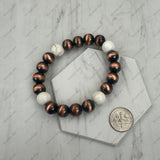 BR251228-26                 10 mm copper Navajo pearl with white turquoise stone beads stretch Bracelet
