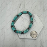 BR251228-33             6 mm Silver Navajo pearl with blue roundel turquoise stone beads stretch Bracelet