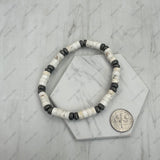 BR251228-34            6 mm Silver Navajo pearl with white roundel turquoise stone beads stretch Bracelet