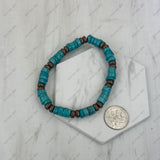 BR251228-36            6 mm copper Navajo pearl with blue turquoise roundel stone beads stretch Bracelet