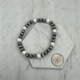 BR251228-42               6 mm silver Navajo pearl with white turquoise stone beads stretch Bracelet
