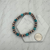 BR251228-44           6 mm copper Navajo pearl with dark blue turquoise stone beads stretch Bracelet