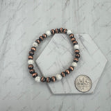 BR251228-46            6 mm copper Navajo pearl with white turquoise stone beads stretch Bracelet