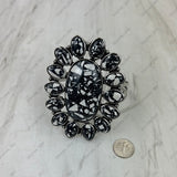 BR251230-01SL-BLACK                   Silver metal with black and white stone large flower Bungle