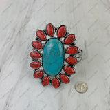 BR251230-01SL-BLUE-RED            Silver metal with red and blue stone large flower Bungle